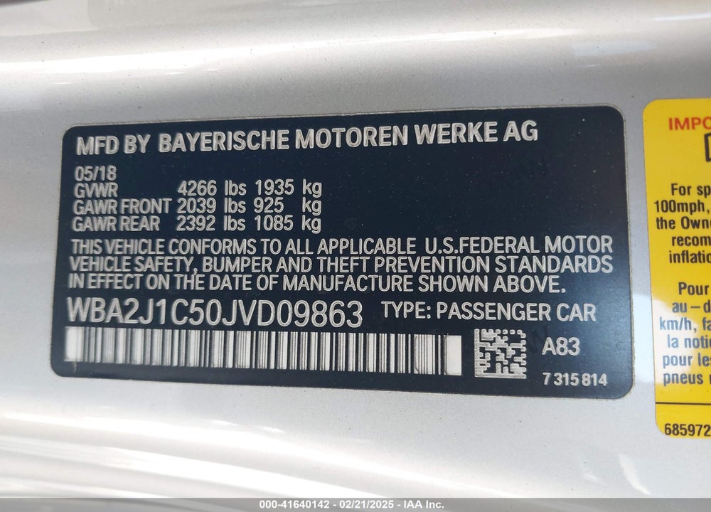 2018 BMW 230I VIN: WBA2J1C50JVD09863