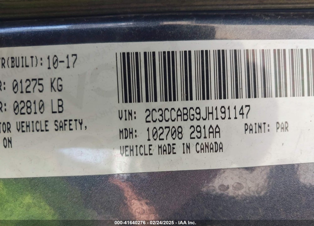 2018 CHRYSLER 300 VIN: 2C3CCABG9JH191147