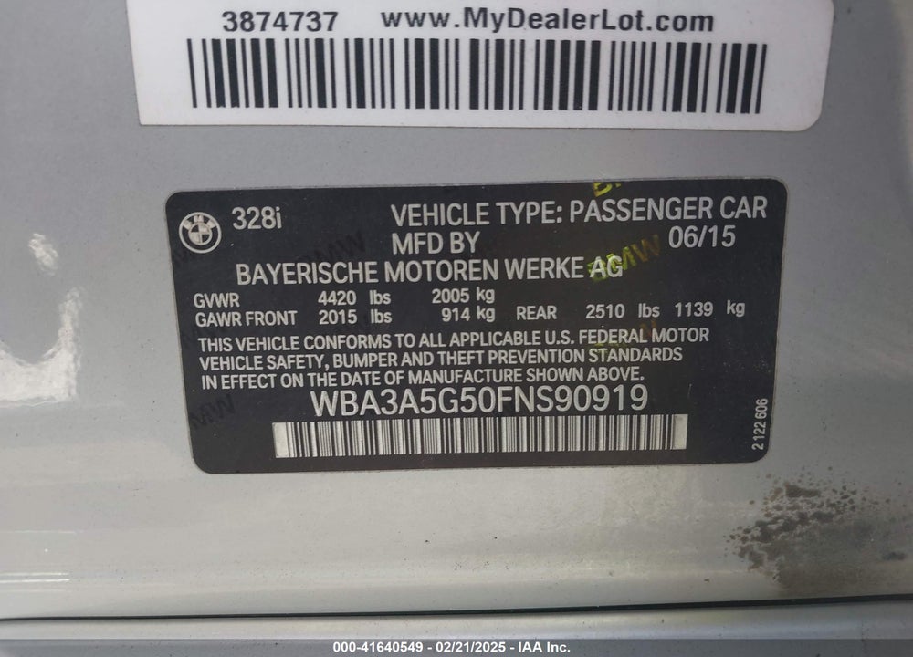2015 BMW 328I VIN: WBA3A5G50FNS90919