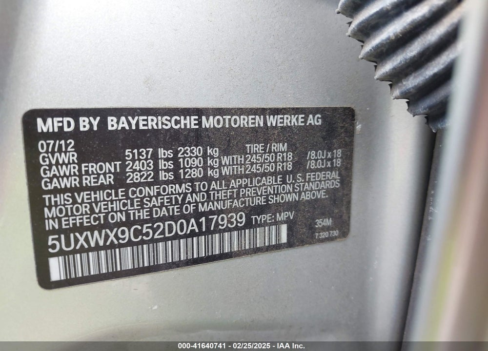 2013 BMW X3 XDRIVE28I VIN: 5UXWX9C52D0A17939