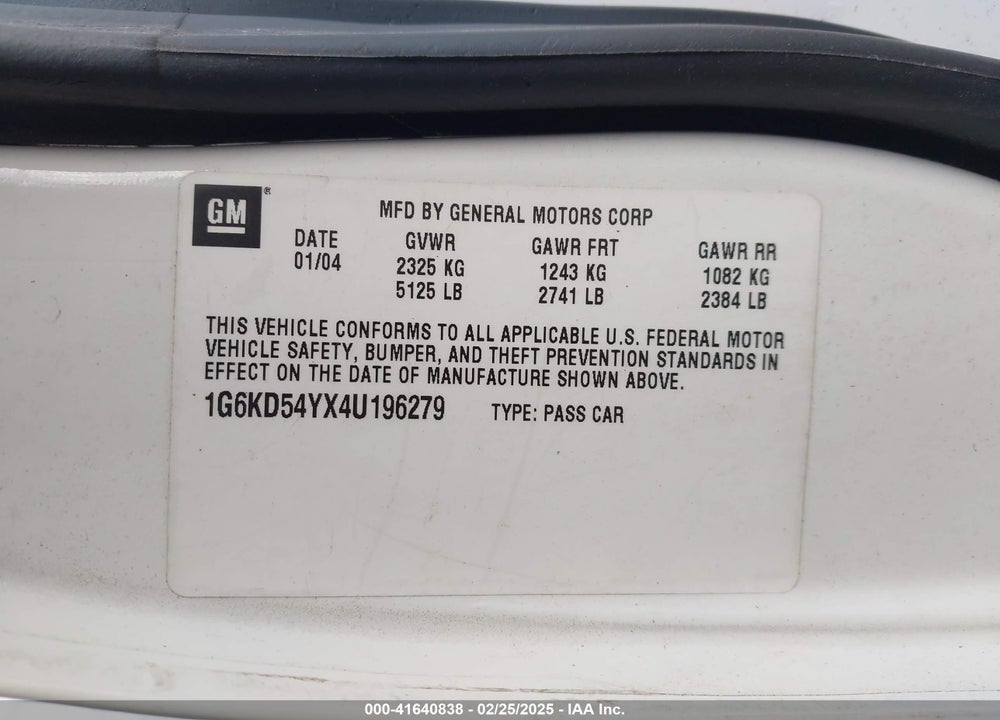 2004 CADILLAC DEVILLE STANDARD VIN: 1G6KD54YX4U196279