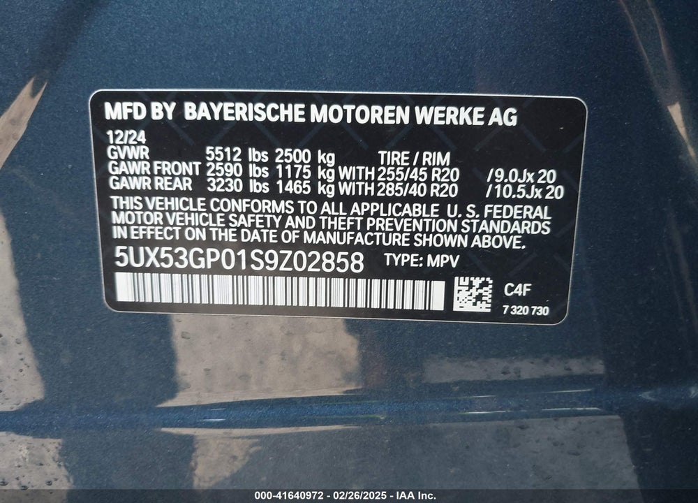 2025 BMW X3 30 XDRIVE VIN: 5UX53GP01S9Z02858