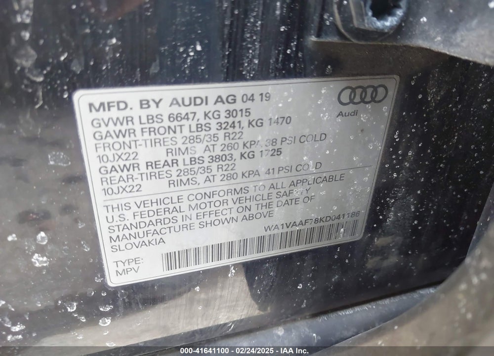 2019 AUDI Q7 VIN: WA1VAAF78KD041186