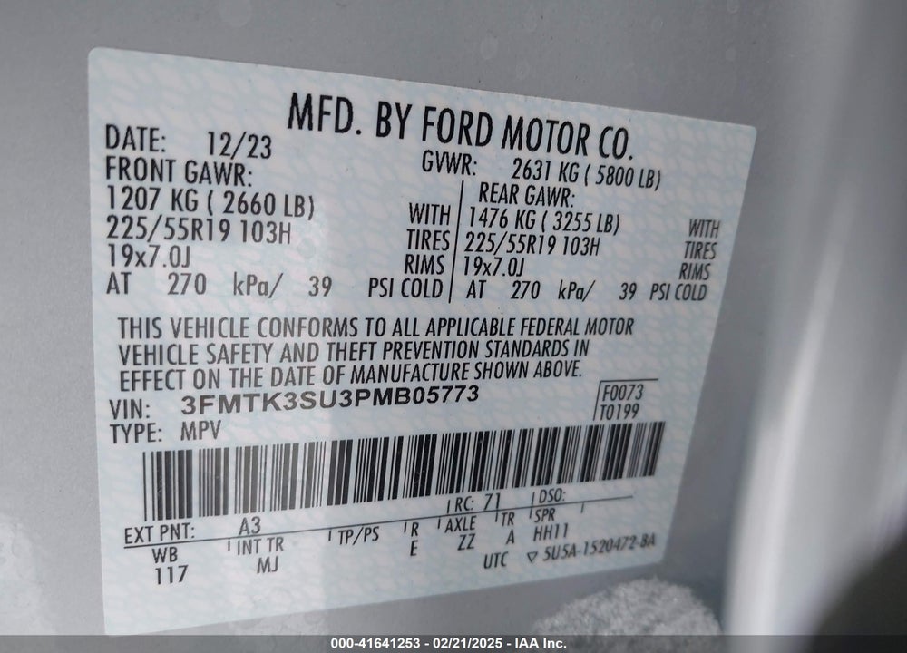 2023 FORD MUSTANG MACH-E PREMIUM VIN: 3FMTK3SU3PMB05773