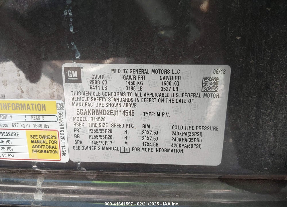2014 BUICK ENCLAVE LEATHER VIN: 5GAKRBKD2EJ114546