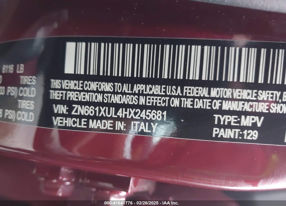 2017 MASERATI LEVANTE VIN: ZN661XUL4HX245681