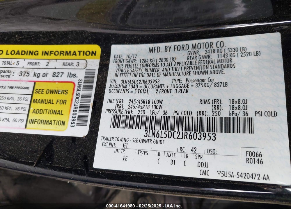 2018 LINCOLN MKZ VIN: 3LN6L5DC2JR603953