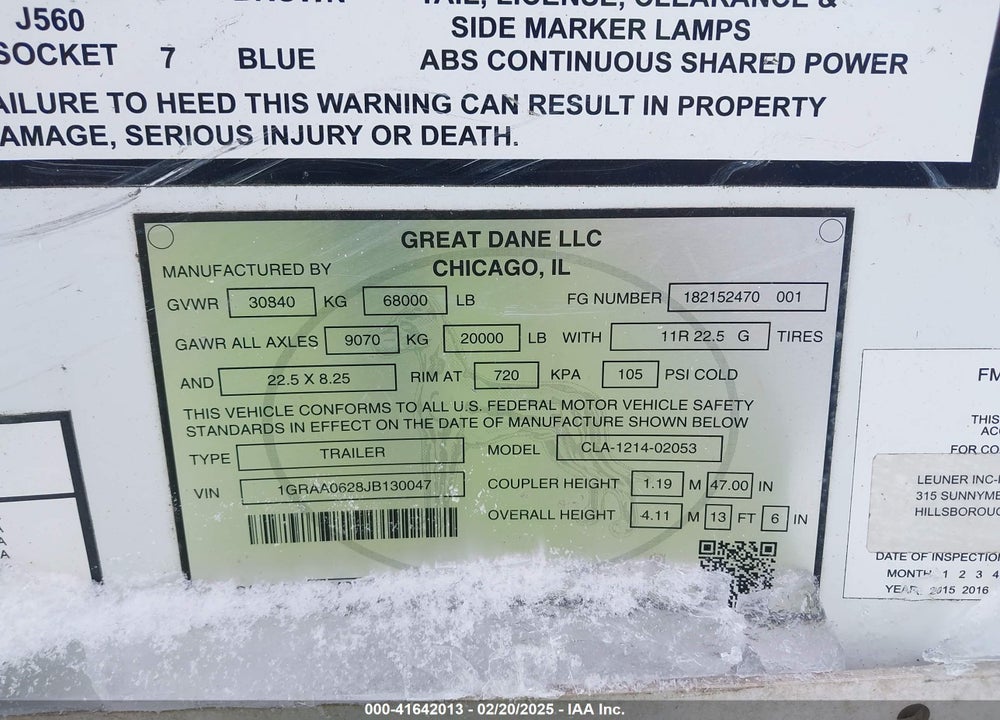 2018 GREAT DANE TRAILERS --- VIN: 1GRAA0628JB130047