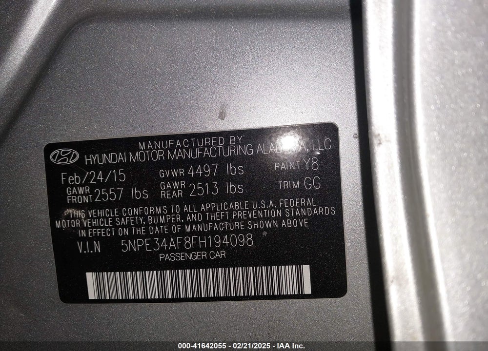 2015 HYUNDAI SONATA LIMITED VIN: 5NPE34AF8FH194098