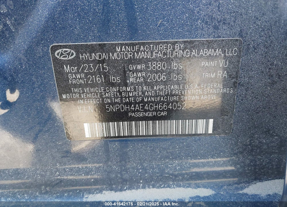 2016 HYUNDAI ELANTRA SE VIN: 5NPDH4AE4GH664052