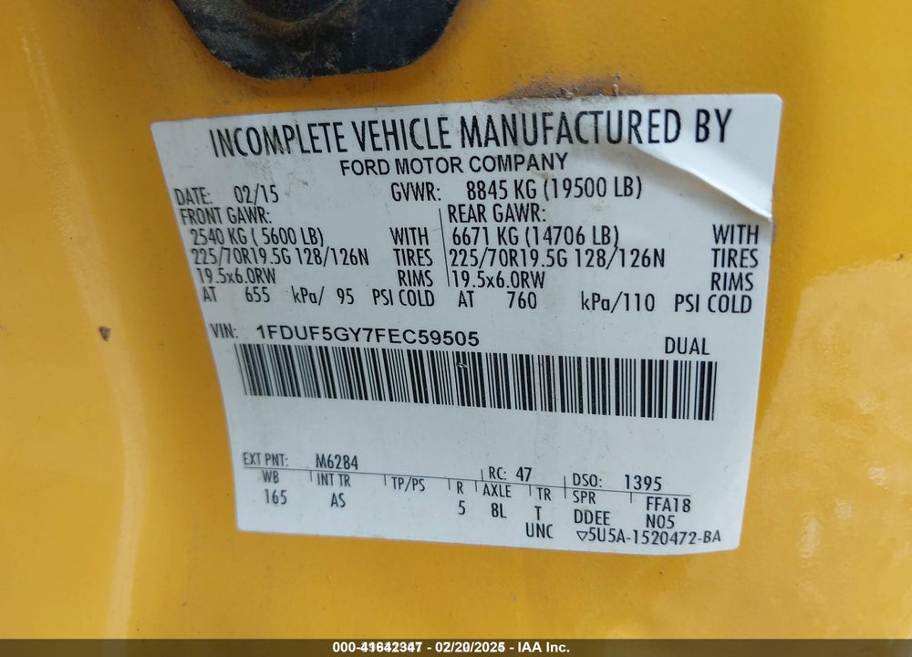 2015 FORD F-550 CHASSIS XL VIN: 1FDUF5GY7FEC59505