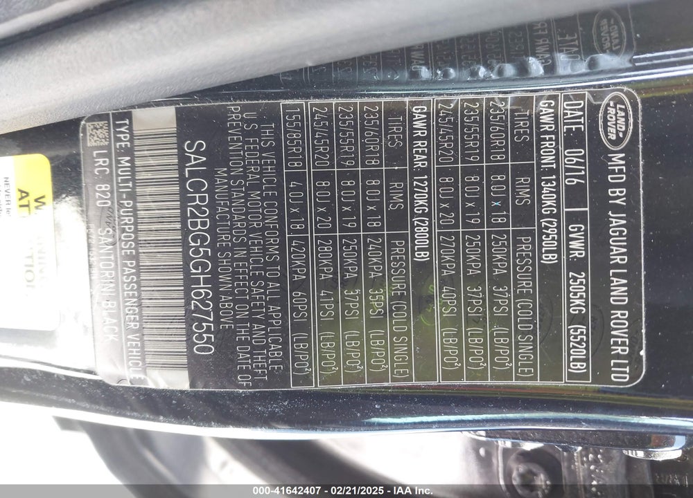 2016 LAND ROVER DISCOVERY SPORT HSE VIN: SALCR2BG5GH627550