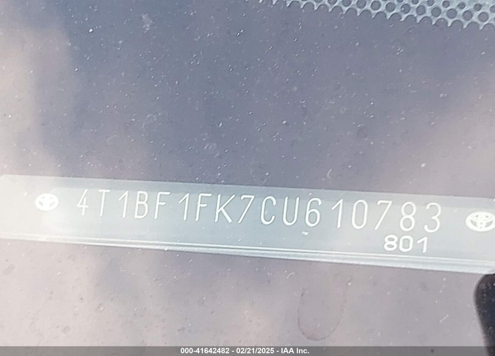 2012 TOYOTA CAMRY VIN: 4T1BF1FK7CU610783