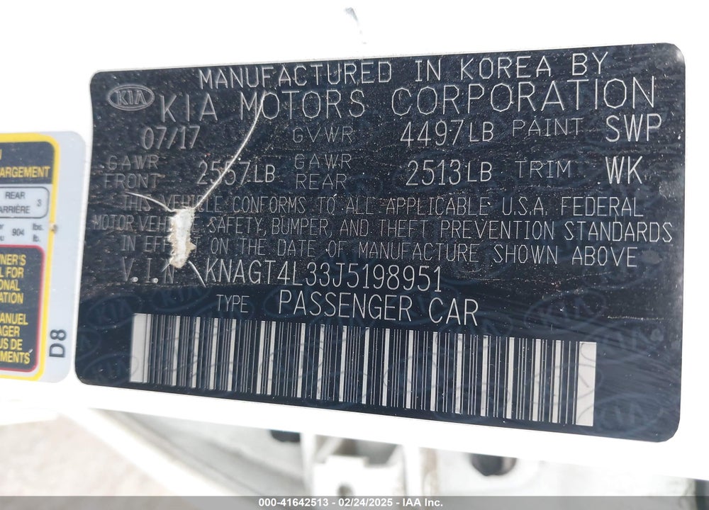 2018 KIA OPTIMA VIN: KNAGT4L33J5198951