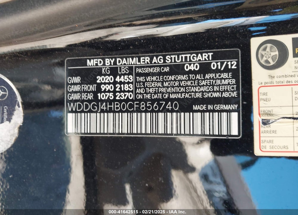 2012 MERCEDES-BENZ C 250 VIN: WDDGJ4HB0CF856740
