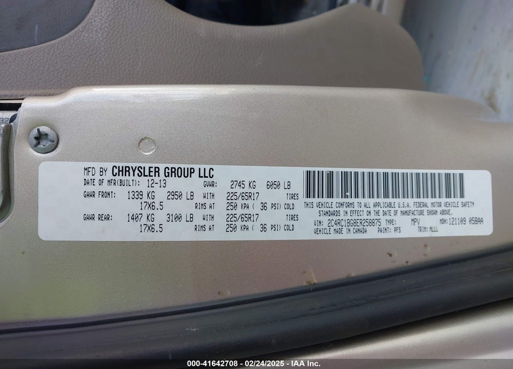 2014 CHRYSLER TOWN & COUNTRY TOURING VIN: 2C4RC1BG8ER258875
