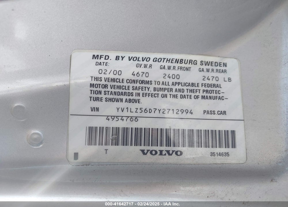 2000 VOLVO V70 XC SE VIN: YV1LZ56D7Y2712994