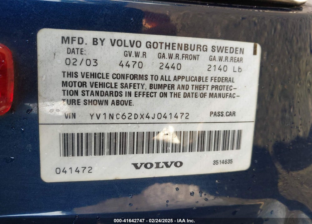 2004 VOLVO C70 HT VIN: YV1NC62DX4J041472