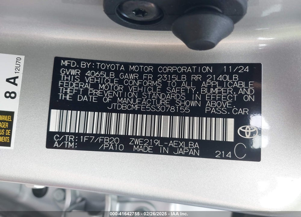 2025 TOYOTA COROLLA VIN: JTDBCMFE5S3078155