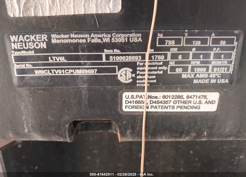 2021 WACKER LTV6L VIN: WNCLTV01CPUM09697