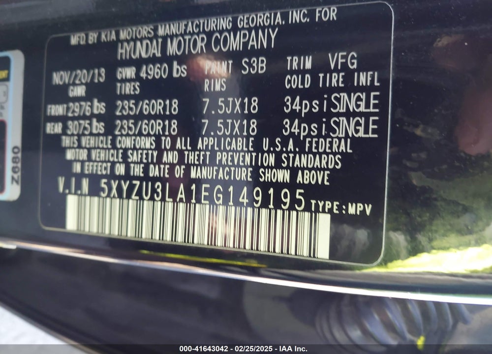 2014 HYUNDAI SANTA FE SPORT VIN: 5XYZU3LA1EG149195
