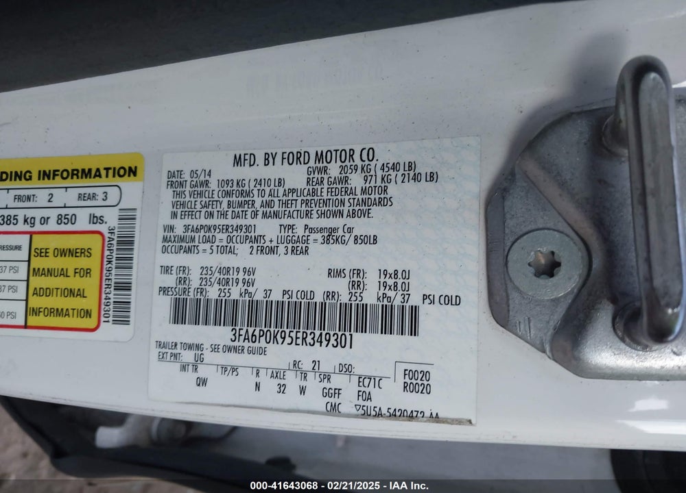 2014 FORD FUSION VIN: 3FA6P0K95ER349301