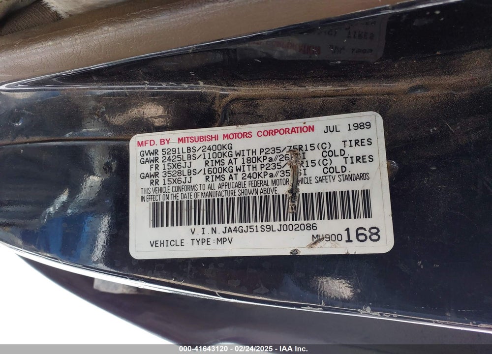 1990 MITSUBISHI MONTERO LS VIN: JA4GJ51S9LJ002086