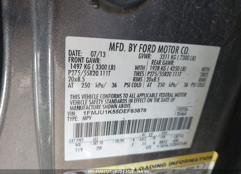 2013 FORD EXPEDITION VIN: 1FMJU1K55DEF63878