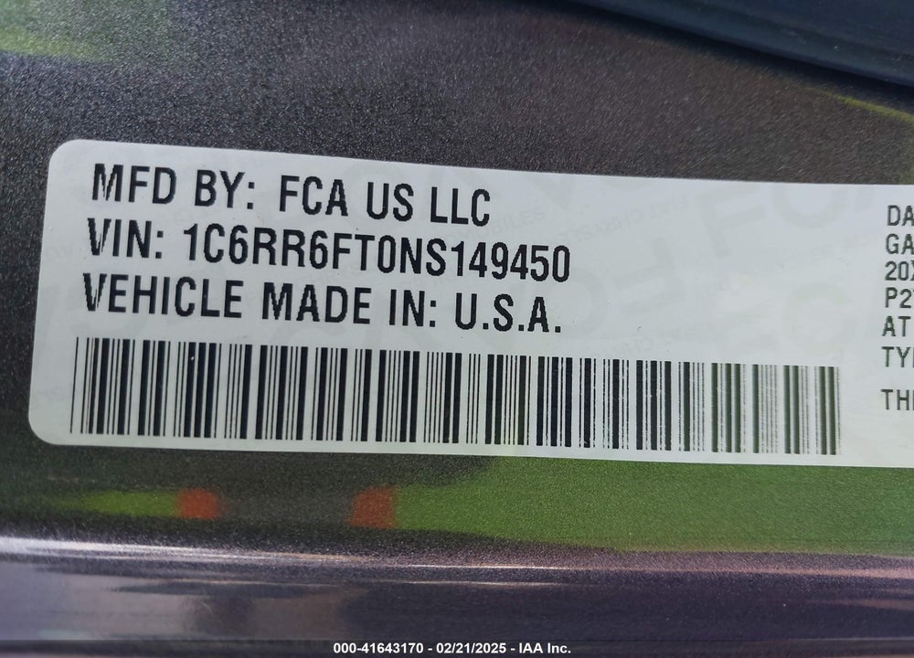 2022 RAM 1500 CLASSIC VIN: 1C6RR6FT0NS149450