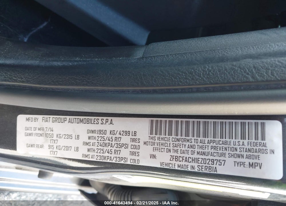 2014 FIAT 500L VIN: ZFBCFACH1EZ029757
