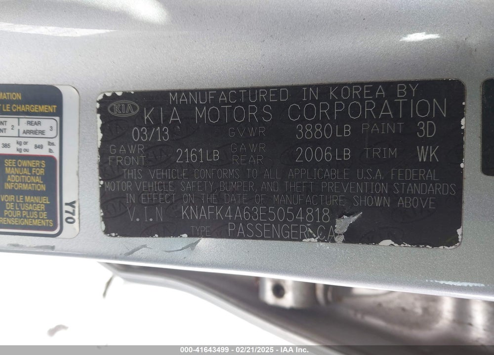 2014 KIA FORTE VIN: KNAFK4A63E5054818