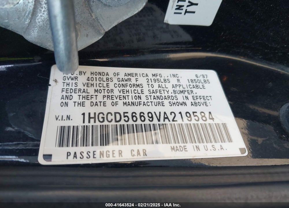 1997 HONDA ACCORD VIN: 1HGCD5669VA219584