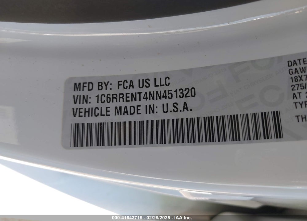 2022 RAM 1500 VIN: 1C6RRENT4NN451320