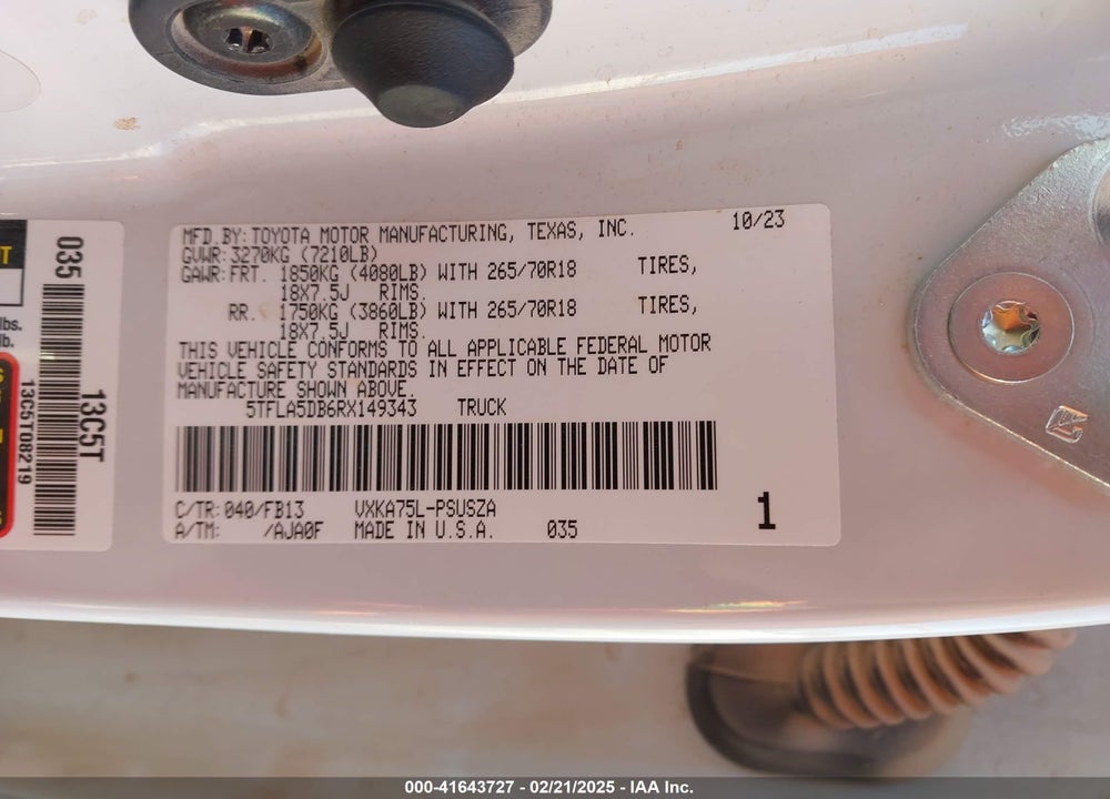 2024 TOYOTA TUNDRA VIN: 5TFLA5DB6RX149343
