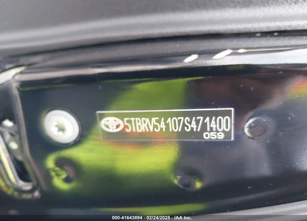 2007 TOYOTA TUNDRA SR5 V8 VIN: 5TBRV54107S471400