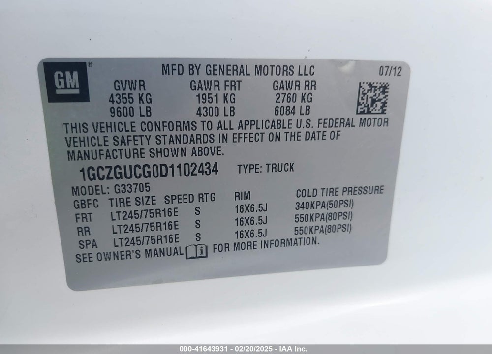 2013 CHEVROLET EXPRESS 3500 WORK VAN VIN: 1GCZGUCG0D1102434