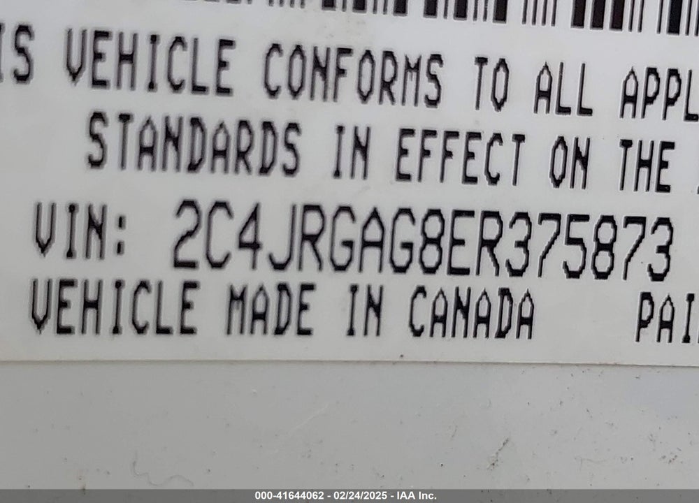 2014 RAM CARGO TRADESMAN VIN: 2C4JRGAG8ER375873