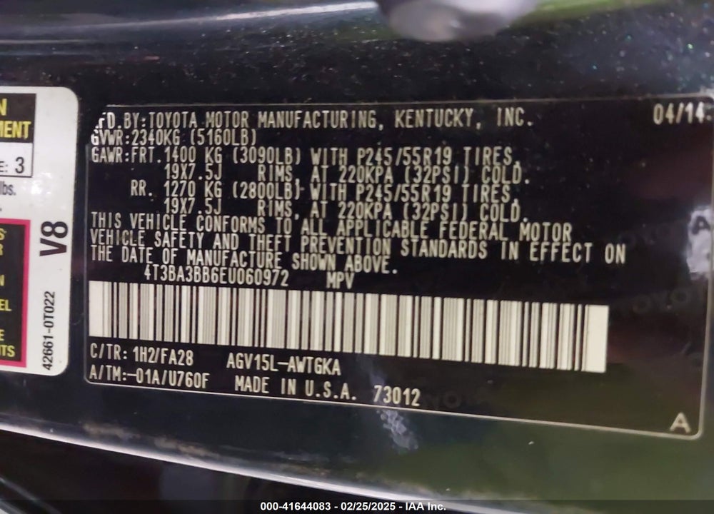 2014 TOYOTA VENZA VIN: 4T3BA3BB6EU060972