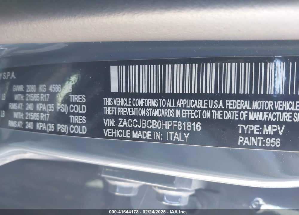 2017 JEEP RENEGADE DESERTHAWK 4X4 VIN: ZACCJBCB0HPF81816