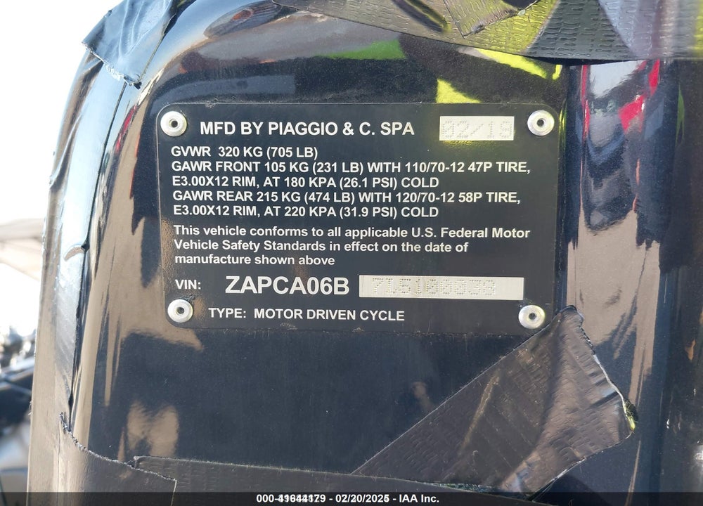 2020 VESPA PRIMAVERA/ VIN: ZAPCA06B7L5100038