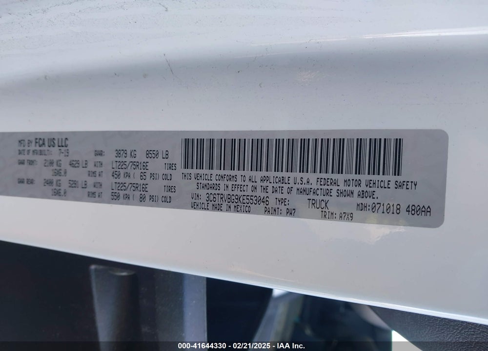 2019 RAM PROMASTER 1500 VIN: 3C6TRVBG9KE553046