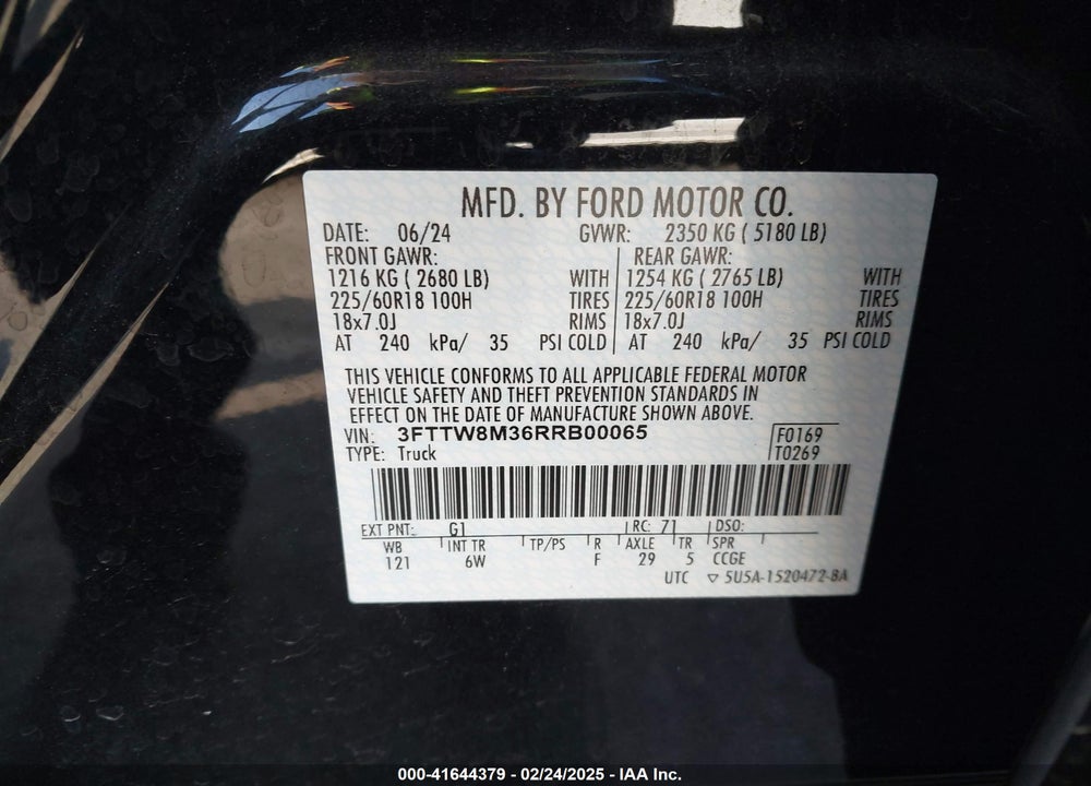 2024 FORD MAVERICK VIN: 3FTTW8M36RRB00065