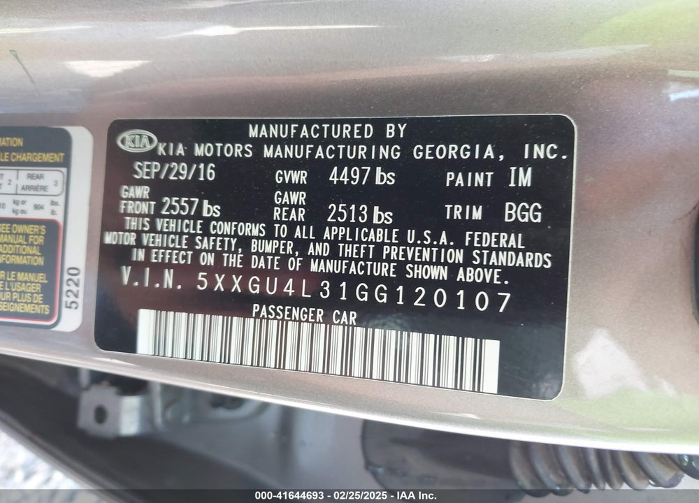 2016 KIA OPTIMA EX VIN: 5XXGU4L31GG120107