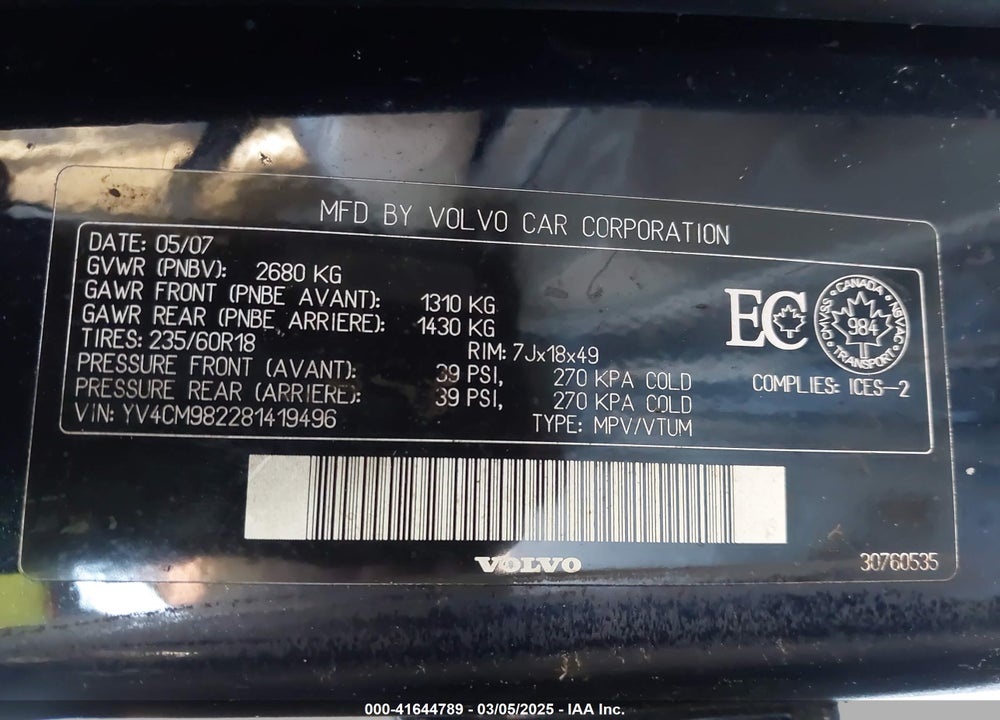 2008 VOLVO XC90 VIN: YV4CM982281419496