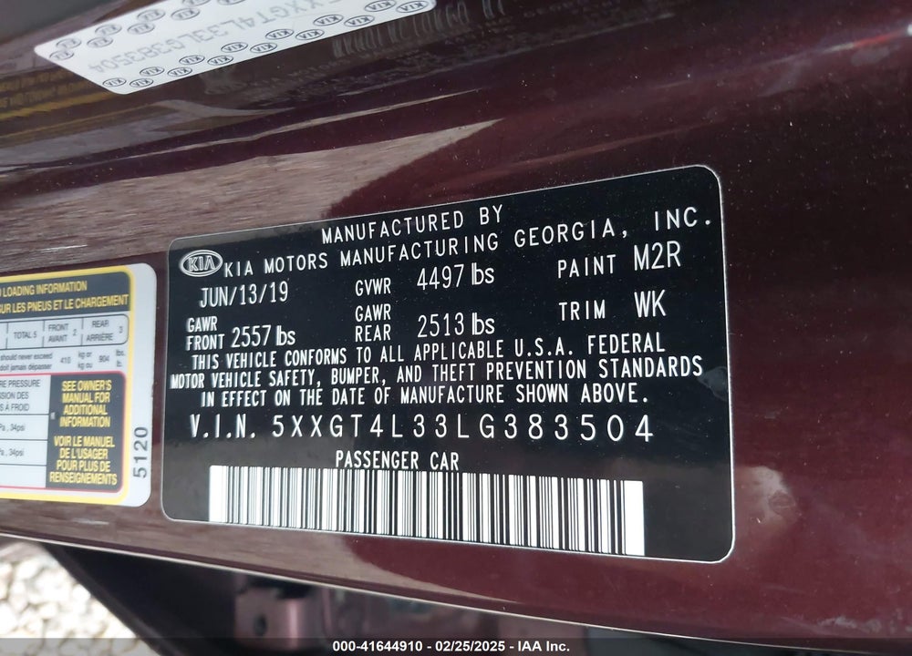 2020 KIA OPTIMA VIN: 5XXGT4L33LG383504