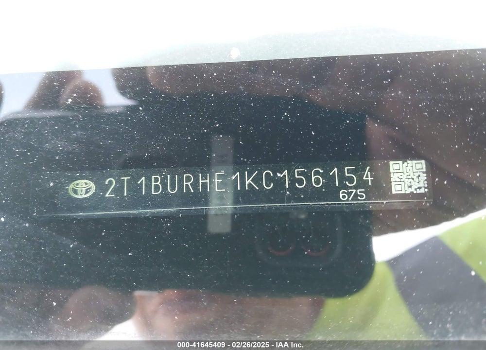 2019 TOYOTA COROLLA LE VIN: 2T1BURHE1KC156154