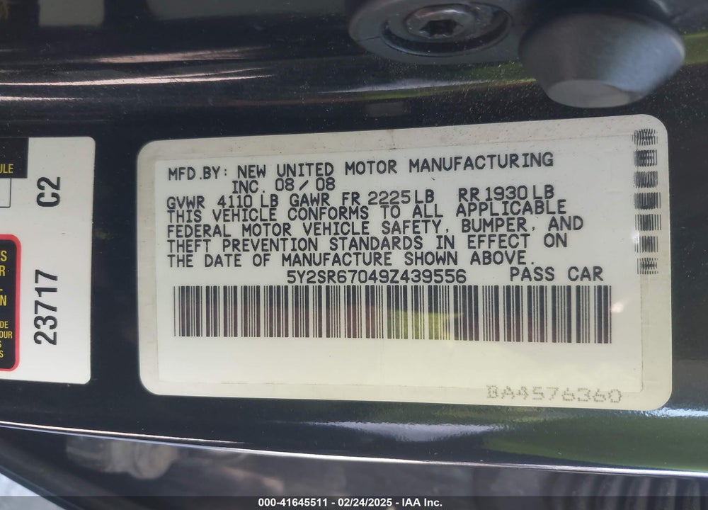 2009 PONTIAC VIBE GT VIN: 5Y2SR67049Z439556