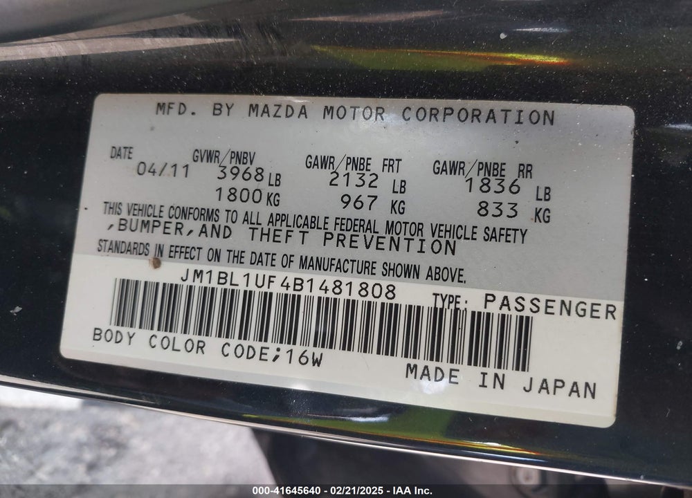 2011 MAZDA 3 I SPORT VIN: JM1BL1UF4B1481808