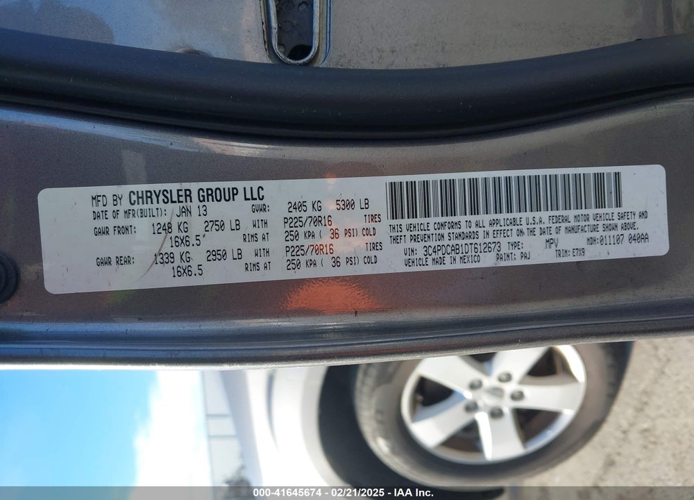 2013 DODGE JOURNEY VIN: 3C4PDCAB1DT612673
