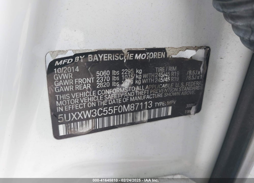 2015 BMW X4 VIN: 5UXXW3C55F0M87113